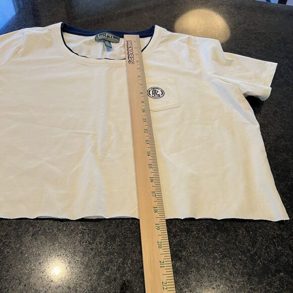 Lauren Active Ralph Lauren Crop Top Womens 1X Cream Cotton Raw Hem Pocket Logo T - Picture 10 of 13